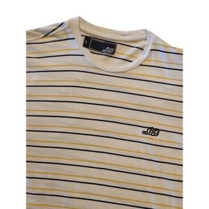 Lost Striped T Shirt Mens Large White Yellow Black Embroidered Logo Cotton